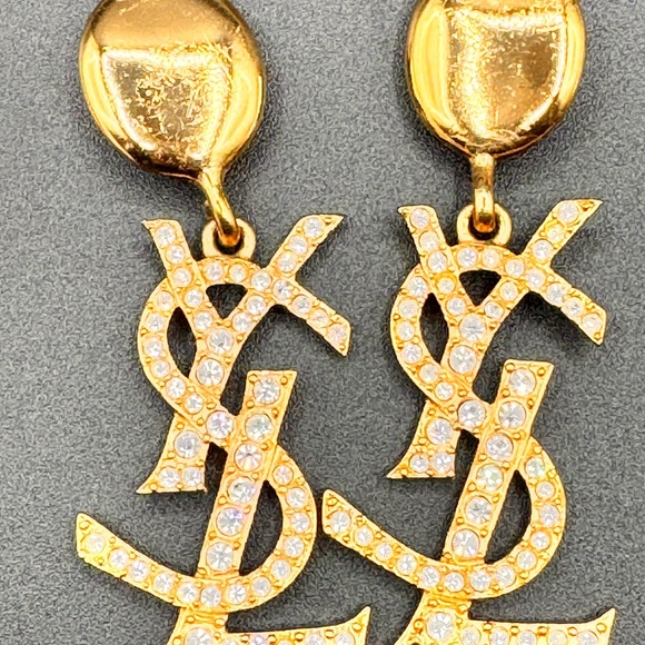 YVES SAINT LAURENT Vintage YSL Massive Diamante Logo Dangling Earrings - Picture 4 of 11